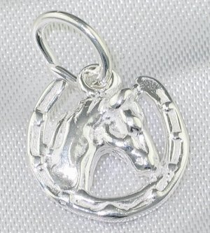 STG (Sterling Silver) Sport Charm  -  Horsehead in a Horseshoe 1